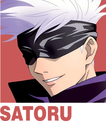 Hình ảnh nhân vật Gojo Satoru trong anime/manga với mái tóc trắng, bịt mắt đen và nụ cười bí ẩn.