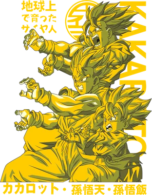 Hình ảnh Goku Super Saiyan với các cấp độ tiến hóa khác nhau, màu vàng nổi bật trên nền xám.