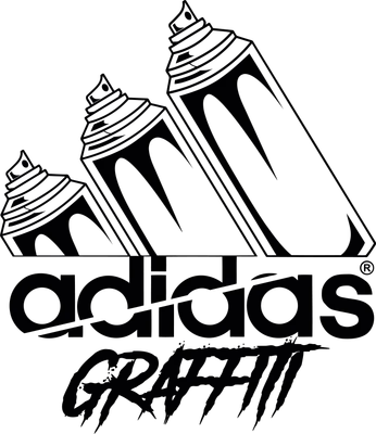 Logo Adidas với ba bình xịt sơn theo phong cách graffiti, chữ Adidas và chữ Graffiti bên dưới.