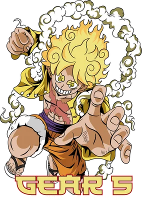 Hình ảnh Monkey D. Luffy trong trạng thái Gear 5 với mái tóc vàng rực, biểu cảm mạnh mẽ và bao quanh bởi khói trắng.