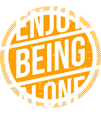 Hình in chữ 'ENJOY BEING ALONE' màu trắng với hiệu ứng grunge trên nền cam và xám, phong cách typography hiện đại.