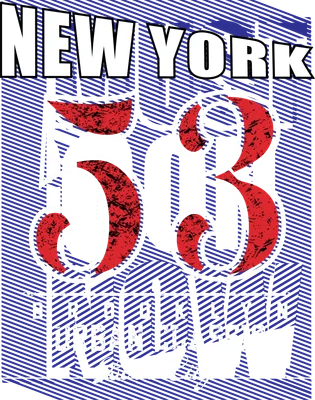 Thiết kế đồ họa chữ "NEW YORK 53 BROOKLYN URBAN CLASSIC Born City" với phông chữ mạnh mẽ và hiệu ứng vintage.