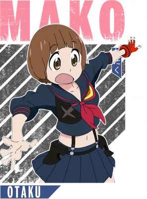 Hình ảnh nhân vật Mako Mankanshoku từ anime Kill la Kill với biểu cảm ngạc nhiên, mặc đồng phục học sinh.