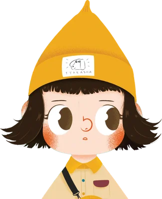 Hình minh họa cô bé đội mũ len vàng, mắt to tròn, biểu cảm ngơ ngác, mặc áo vàng.