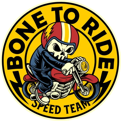 Hình minh họa đầu lâu đội mũ bảo hiểm lái xe mô tô phong cách vintage với dòng chữ Bone To Ride