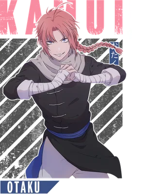 Hình vẽ nhân vật anime nam tóc hồng tết bím, mặc áo đen, biểu cảm tự tin.