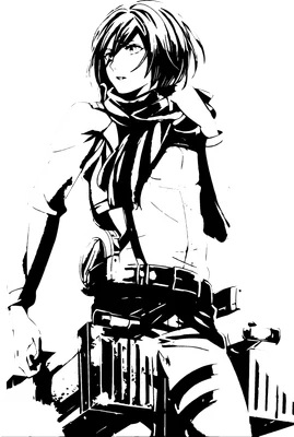 Hình vẽ Mikasa Ackerman, nhân vật anime, phong cách đen trắng, tư thế ngầu.