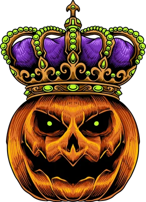 Hình minh họa quả bí ngô Halloween đáng sợ đội vương miện vàng sang trọng