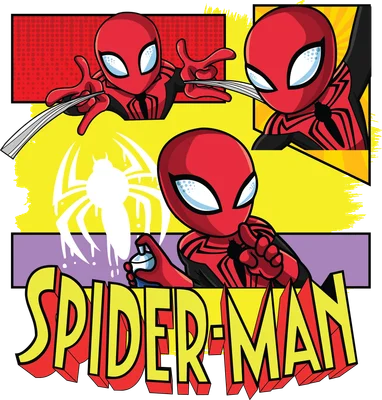 Hình ảnh Spider-Man phong cách chibi, phun sơn graffiti với dòng chữ SPIDER-MAN nổi bật.