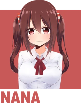 Hình ảnh cô gái anime tóc nâu hai bím, mắt đỏ, mặc áo sơ mi trắng thắt nơ đỏ, biểu cảm hơi buồn.
