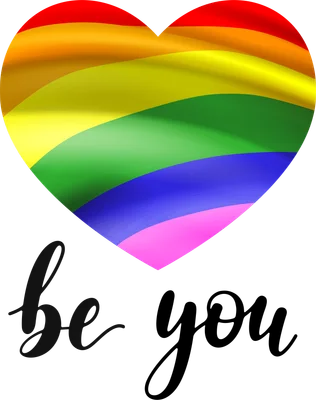 Hình trái tim với các dải màu cầu vồng và dòng chữ "be you" màu đen.