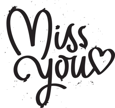 Hình ảnh chữ "Miss You" viết tay màu đen trên nền xám, có trái tim nhỏ thay chữ 'o'