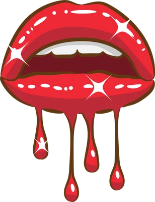 Hình ảnh đôi môi đỏ mọng, hờ hững hé mở, với những giọt son đỏ chảy xuống lấp lánh.