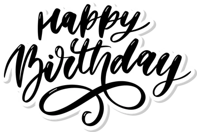 Chữ Happy Birthday viết tay màu đen trên nền trắng, viền xám