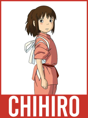 Hình ảnh nhân vật Chihiro trong phim Spirited Away, mặc trang phục màu hồng, nhìn nghiêng.