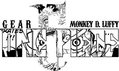 Hình ảnh Gear 5 Monkey D. Luffy Tứ Hoàng Hải Tặc với các chi tiết truyện tranh bên trong chữ.