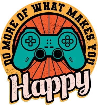 Hình in tay cầm chơi game với dòng chữ Do more of what makes you happy phong cách retro