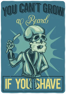 Hình minh họa bộ xương mặc áo choàng đang cạo râu với dòng chữ You can't grow a beard if you shave