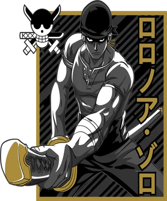 Hình vẽ Roronoa Zoro, nhân vật anime One Piece, cầm kiếm với biểu cảm quyết tâm.