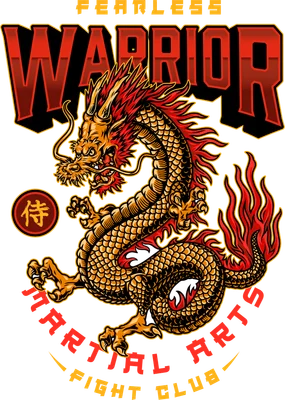 Hình minh họa rồng vàng phong cách võ thuật với chữ Warrior Martial Arts