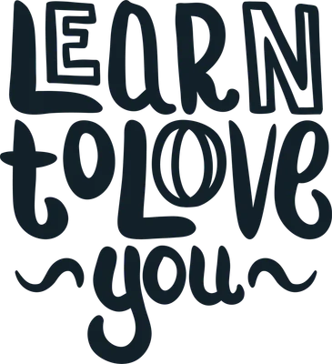 Dòng chữ 'Learn to love you' với font chữ độc đáo, màu xanh đen trên nền xám