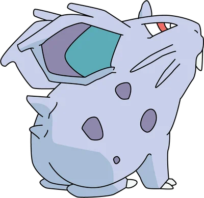 Hình vẽ Nidoran nam, Pokémon màu tím xanh với gai và đốm, nhìn nghiêng, trên nền xám.