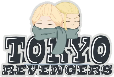 Hình in chibi hai nhân vật Tokyo Revengers ôm nhau bằng khăn màu xanh