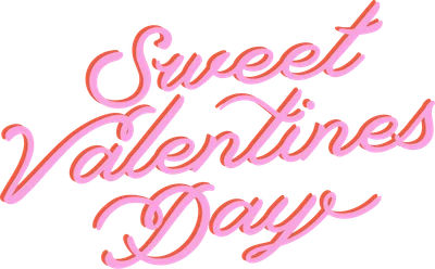 Chữ viết tay 'Sweet Valentines Day' màu hồng và cam nổi bật trên nền xám