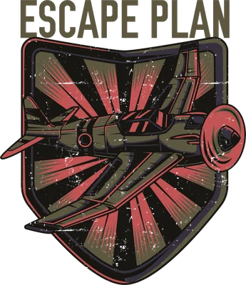 Hình minh họa máy bay chiến đấu cổ điển với dòng chữ Escape Plan phong cách vintage
