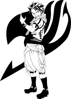 Hình vẽ Natsu Dragneel từ anime Fairy Tail, đứng tạo dáng ngầu, với biểu tượng Fairy Tail phía sau.