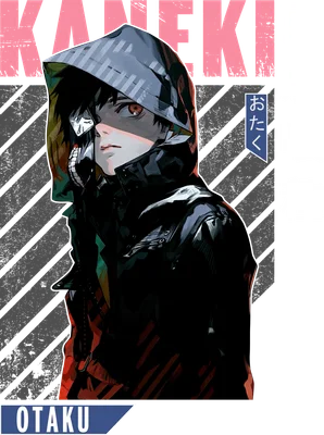 Hình ảnh Kaneki Ken từ Tokyo Ghoul, mặc áo hoodie, có biểu cảm ngầu và đôi mắt đỏ.