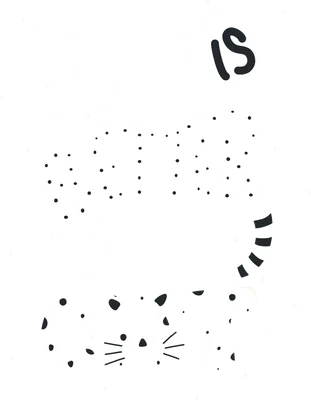 Hình in chữ 'LIFE IS BETTER WITH A CAT' màu trắng trên nền xám, trang trí hình mèo và dấu chân mèo.