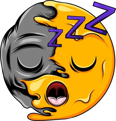 Hình minh họa mặt trăng và mặt trời đang ngủ với ký tự Zzz phong cách hoạt hình