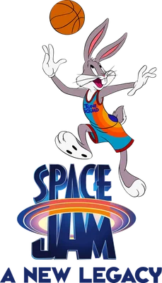 Bugs Bunny đang chơi bóng rổ với logo Space Jam A New Legacy