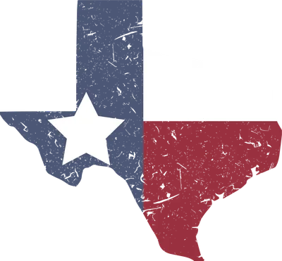 Hình ảnh bản đồ bang Texas với họa tiết lá cờ Mỹ, có hiệu ứng trầy xước vintage.