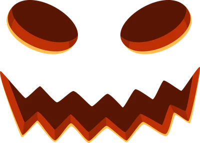 Mặt quỷ Halloween với đôi mắt hình oval và miệng răng cưa, màu nâu cam trên nền xám.