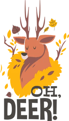 Hình minh họa hươu nai đội vòng lá mùa thu với dòng chữ "Oh, Deer!"