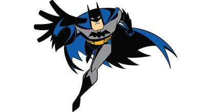 Hình ảnh Batman hoạt hình đang chạy với biểu tượng Batman phía sau