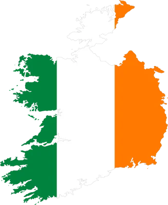 Bản đồ hình đảo Ireland được tô màu theo lá cờ ba sọc: xanh lá, trắng và cam.