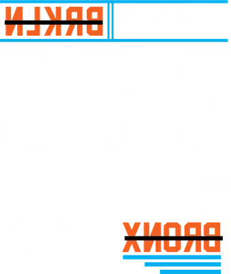 Thiết kế đồ họa "New York City" với các chữ cái lớn, số 09, các ngôi sao và chữ "Bronx" và "Brooklyn" bị đảo ngược.