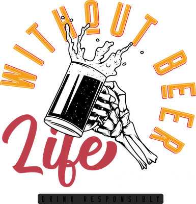 Hình minh họa bộ xương cầm ly bia với dòng chữ Life without beer would be a mistake