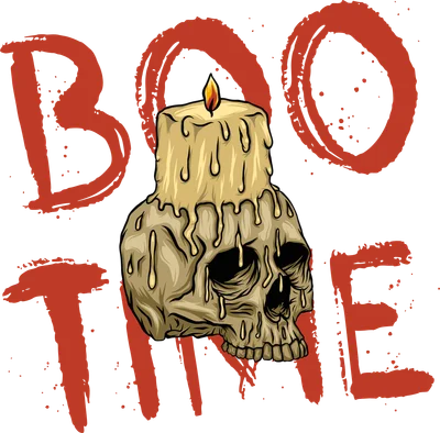 Hình minh họa đầu lâu với nến đang cháy chảy sáp phong cách nghệ thuật kinh dị cho Halloween