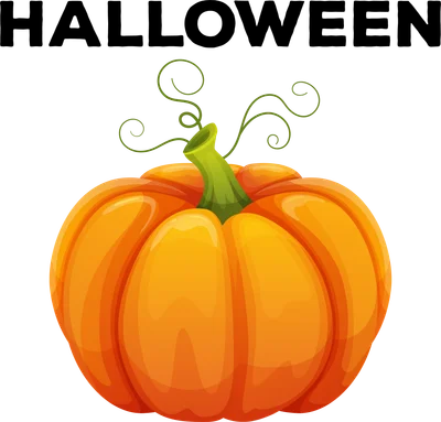 Hình ảnh minh họa bí ngô màu cam tươi sáng với chữ "HALLOWEEN" phía trên, nền xám.