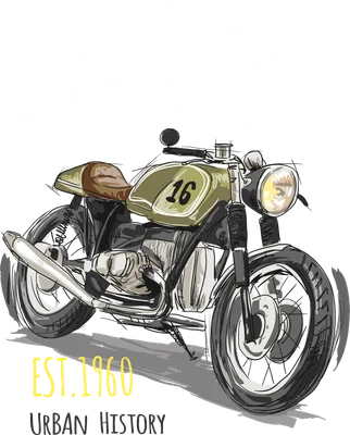 Hình vẽ phác thảo xe mô tô cổ điển phong cách vintage với dòng chữ Joy A Ride