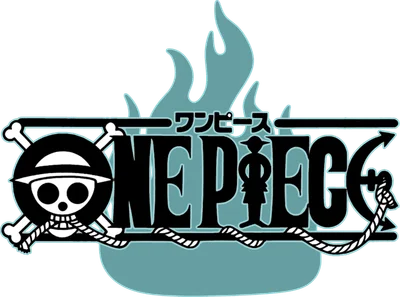 Logo One Piece với biểu tượng cờ hải tặc mũ rơm và ngọn lửa xanh