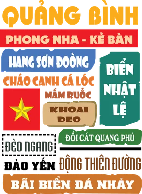 Hình ảnh tổng hợp các địa danh, đặc sản nổi tiếng của tỉnh Quảng Bình như Phong Nha, Sơn Đoòng, Biển Nhật Lệ, Cháo canh cá lóc.