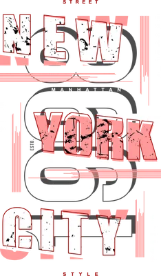 Hình in chữ New York City phong cách đường phố, màu xám, trắng và hồng san hô, với hiệu ứng bụi bặm và các quận của NYC.