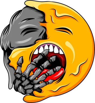 Hình minh họa emoji mặt cười tan chảy với bàn tay xương phong cách dark art