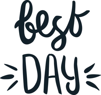 Hình in chữ thư pháp "Best Day" màu xanh đen trên nền xám, font chữ mềm mại, có các vạch kẻ trang trí hai bên.