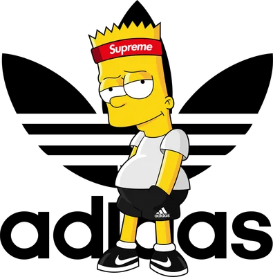 Bart Simpson đội băng đô Supreme đứng trước logo Adidas phong cách streetwear